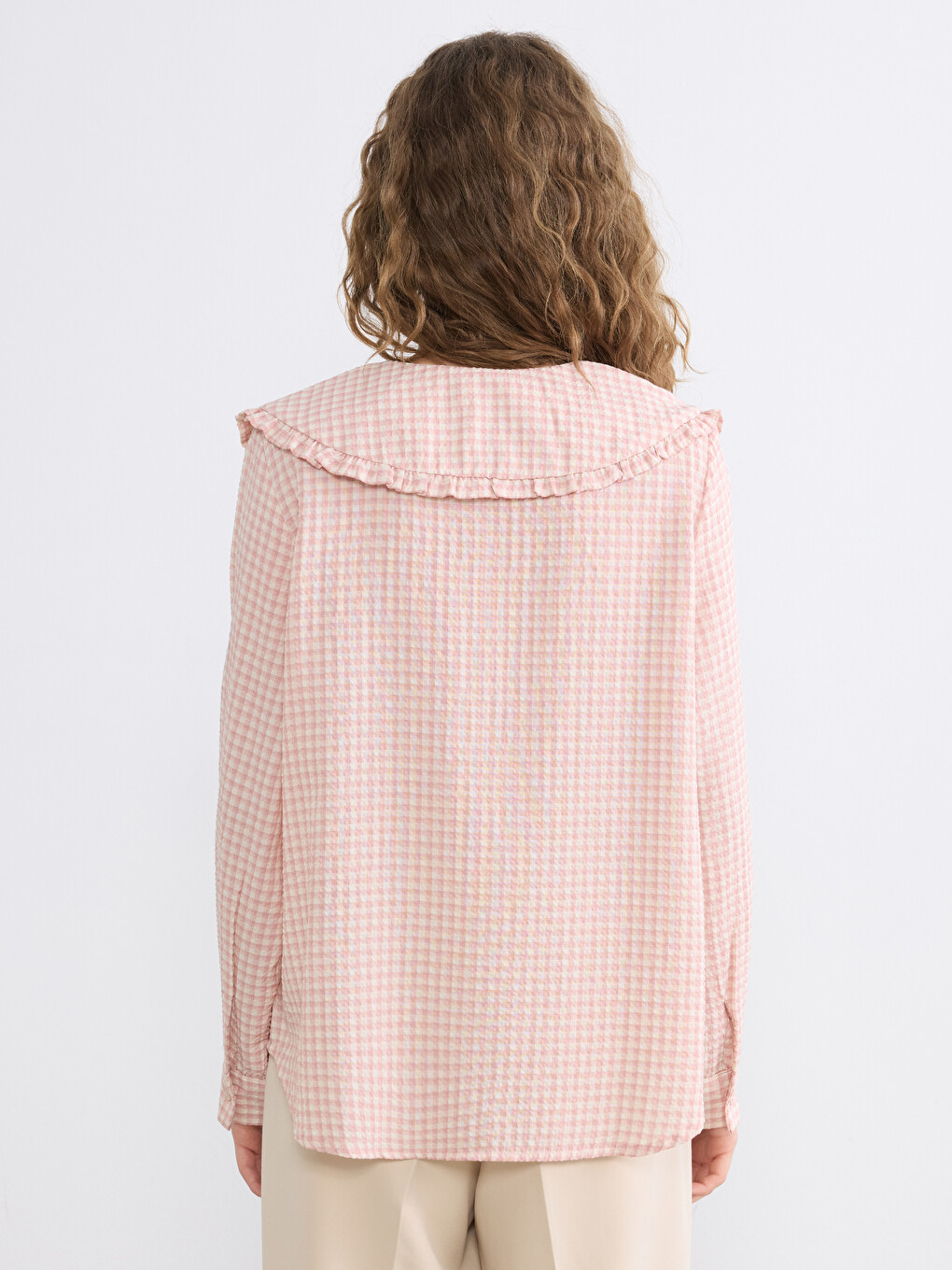 Peter Pan Collar Plaid Flannel Women's Shirt Tunic-3