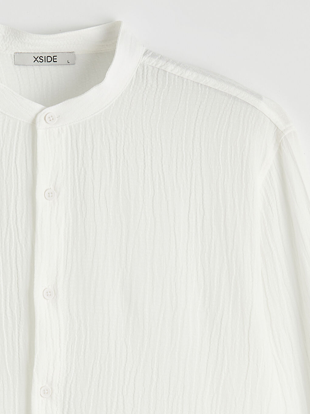 Beyaz Regular Fit Hakim Yaka Erkek Dokulu Gömlek-1