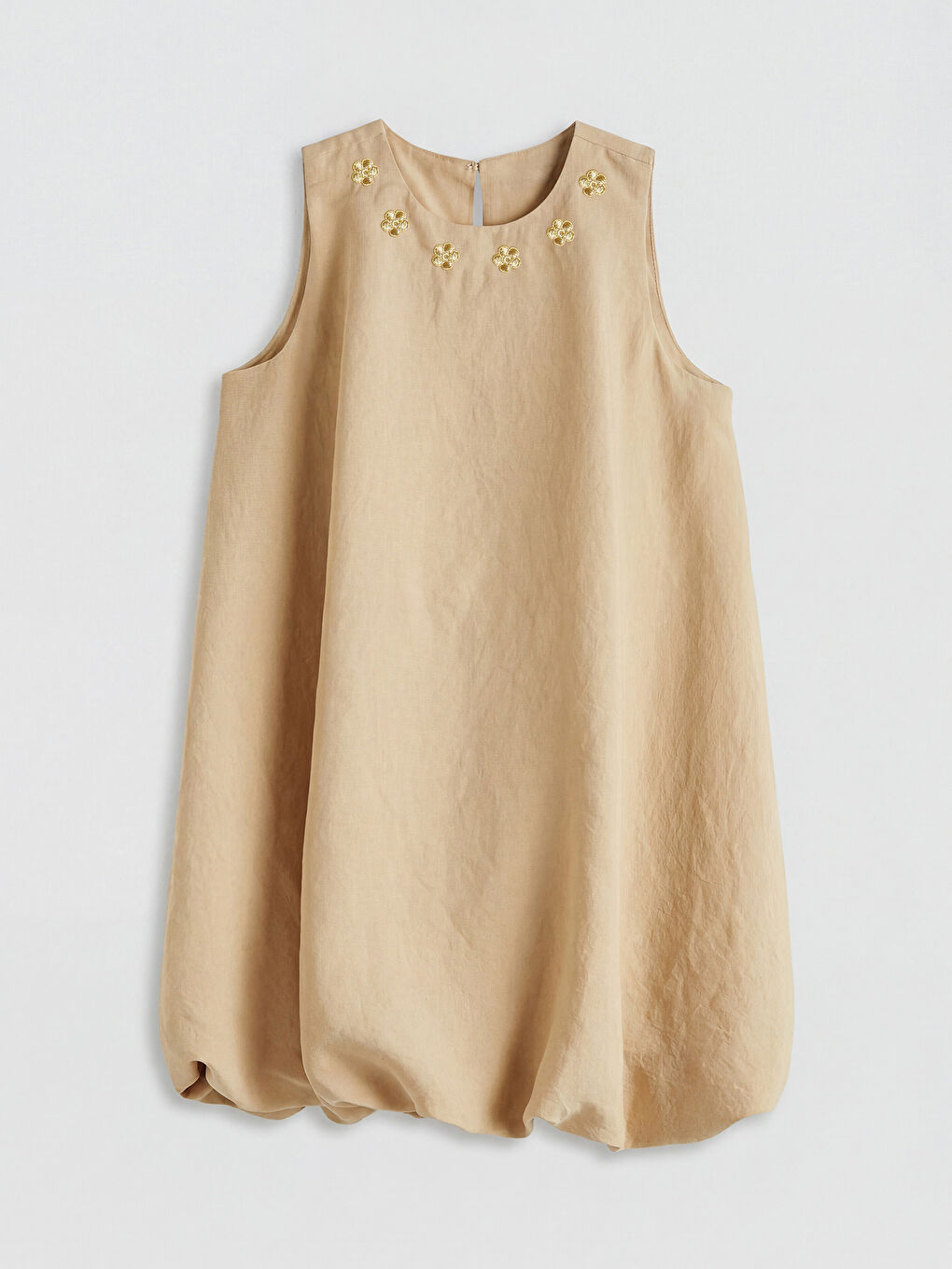 Bej Nakışlı Kız Çocuk Balon Elbise