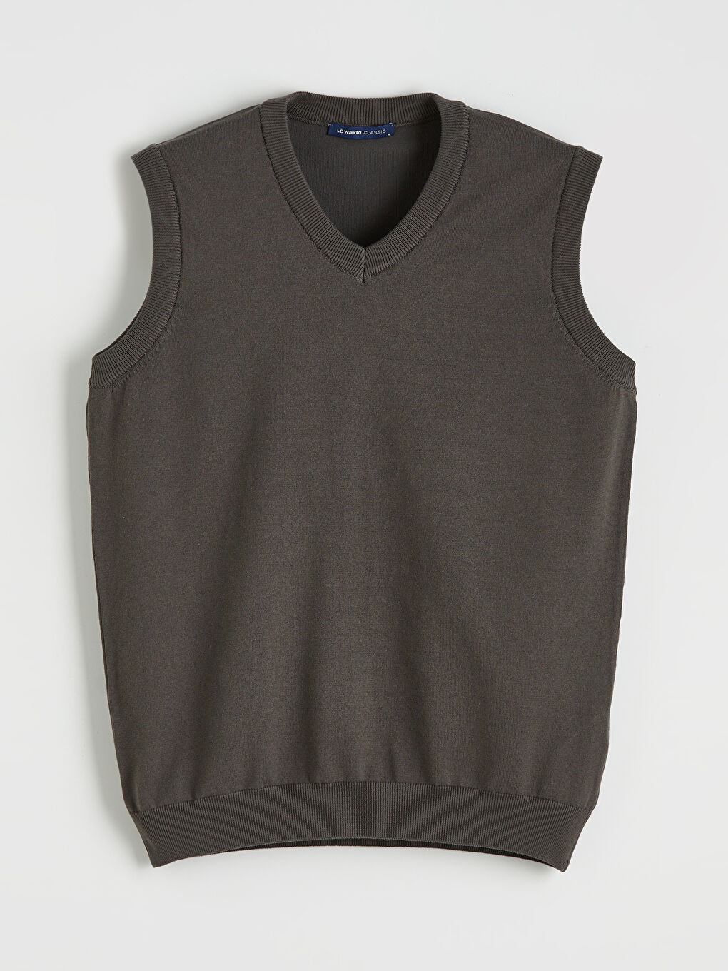 Gri Standart Kalıp V Yaka Erkek Triko Süveter-4