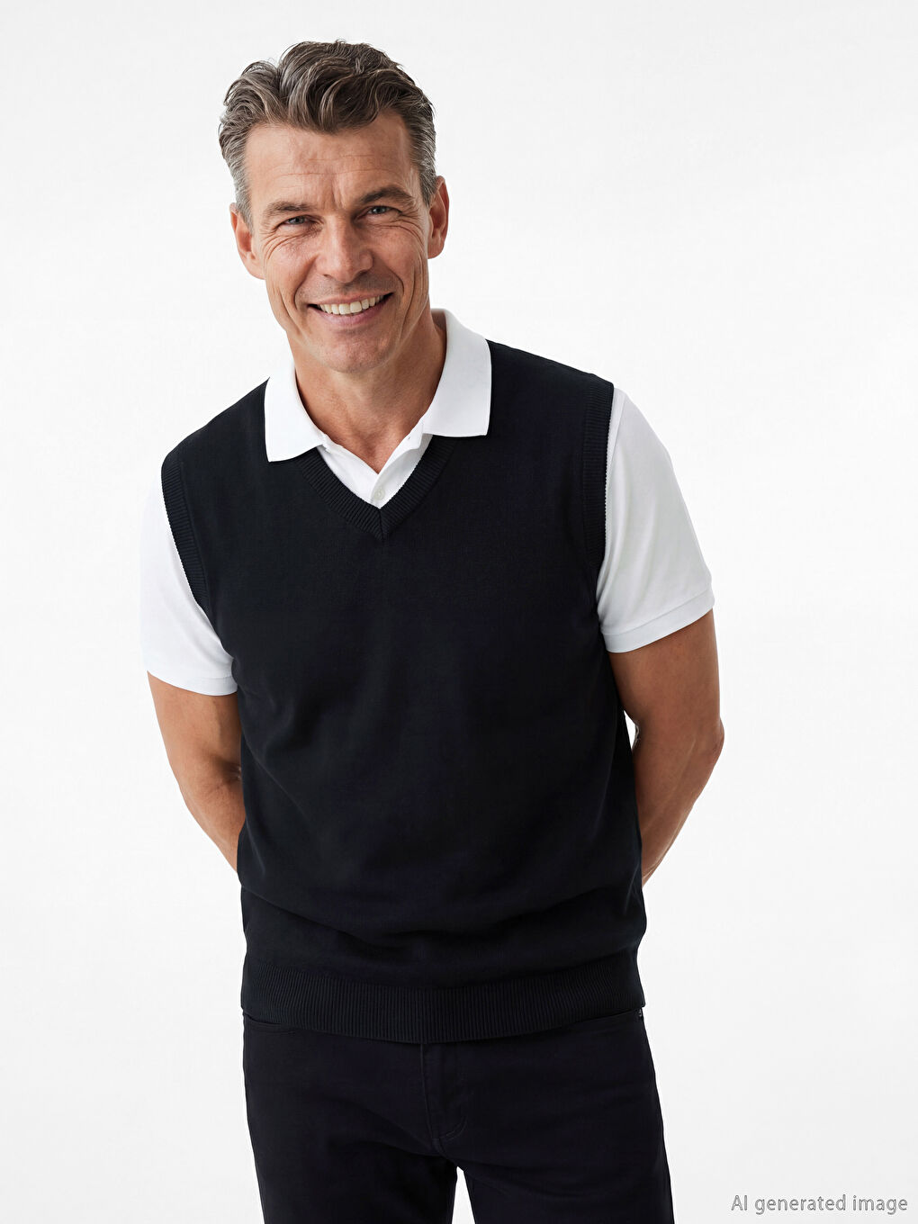 Siyah Standart Kalıp V Yaka Erkek Triko Süveter