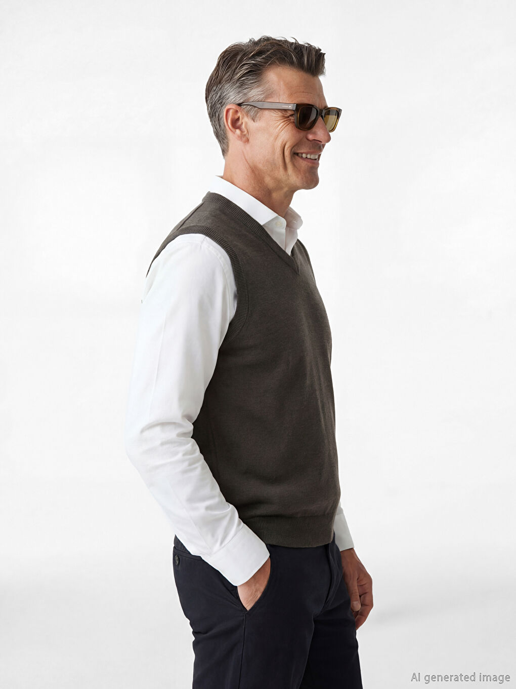 Gri Standart Kalıp V Yaka Erkek Triko Süveter