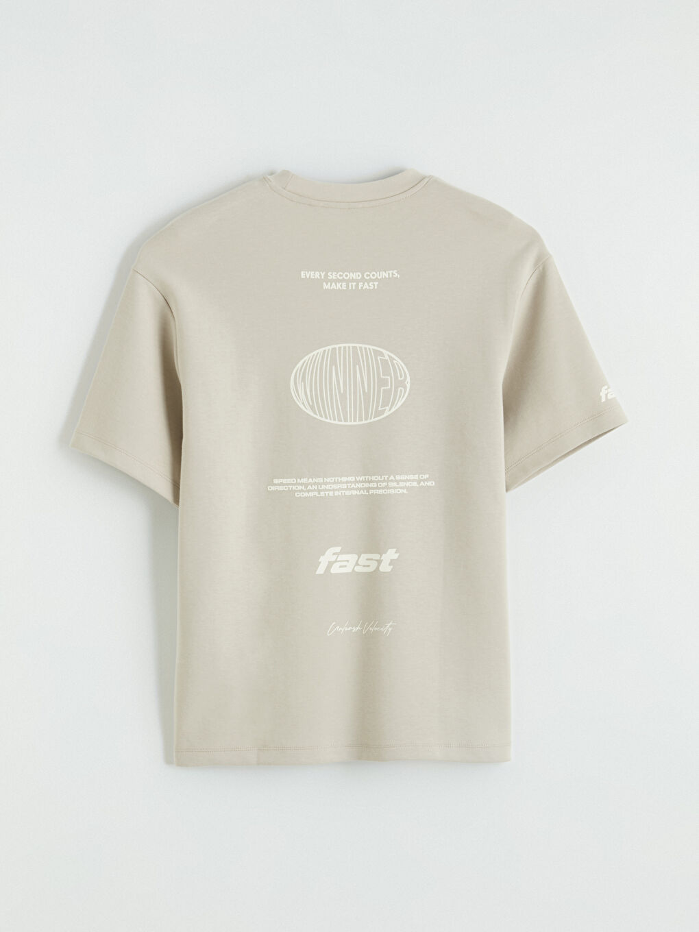 Bej Bisiklet Yaka Baskılı Penye Erkek Tişört-3