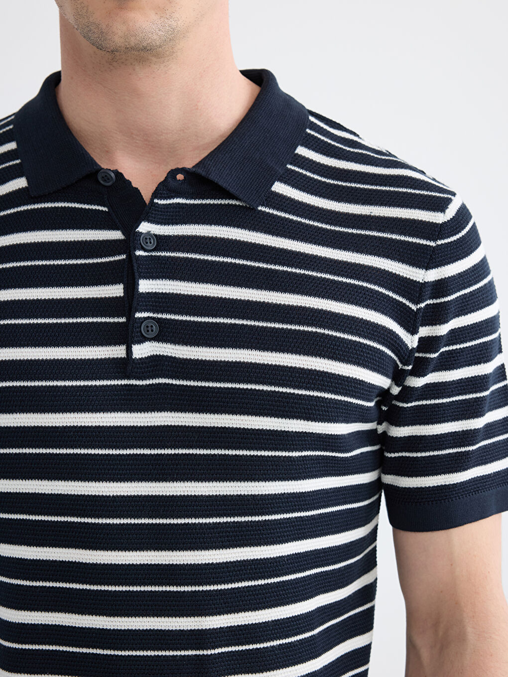 Lacivert Polo Yaka Çizgili Erkek Triko Kazak-2