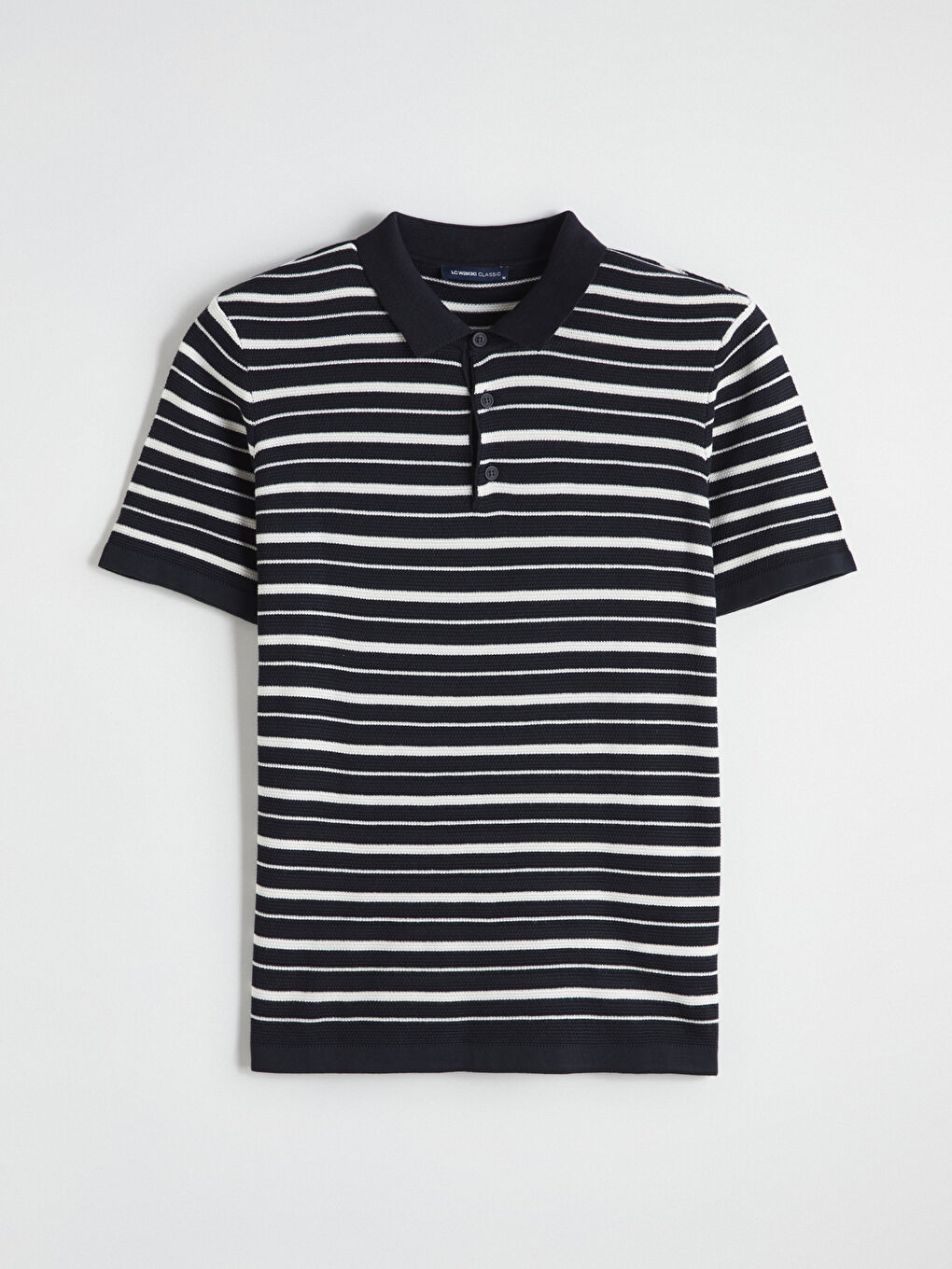 Lacivert Polo Yaka Çizgili Erkek Triko Kazak-4