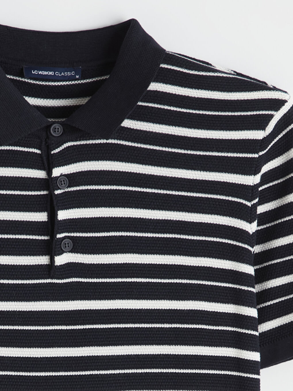 Lacivert Polo Yaka Çizgili Erkek Triko Kazak-5