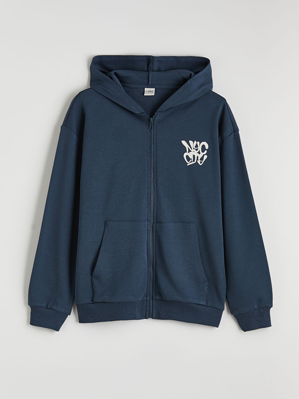 Lacivert Kapüşonlu NYC Baskılı Erkek Çocuk Fermuarlı Sweatshirt