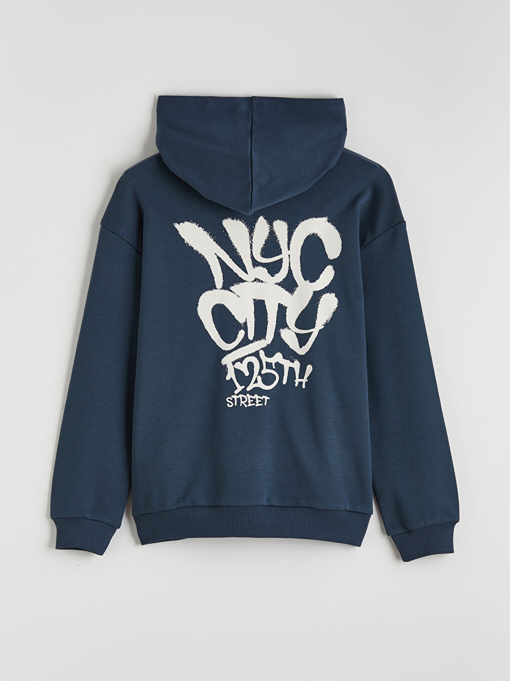 Lacivert Kapüşonlu NYC Baskılı Erkek Çocuk Fermuarlı Sweatshirt-2