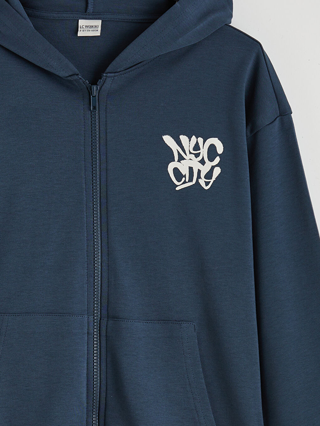 Lacivert Kapüşonlu NYC Baskılı Erkek Çocuk Fermuarlı Sweatshirt-3