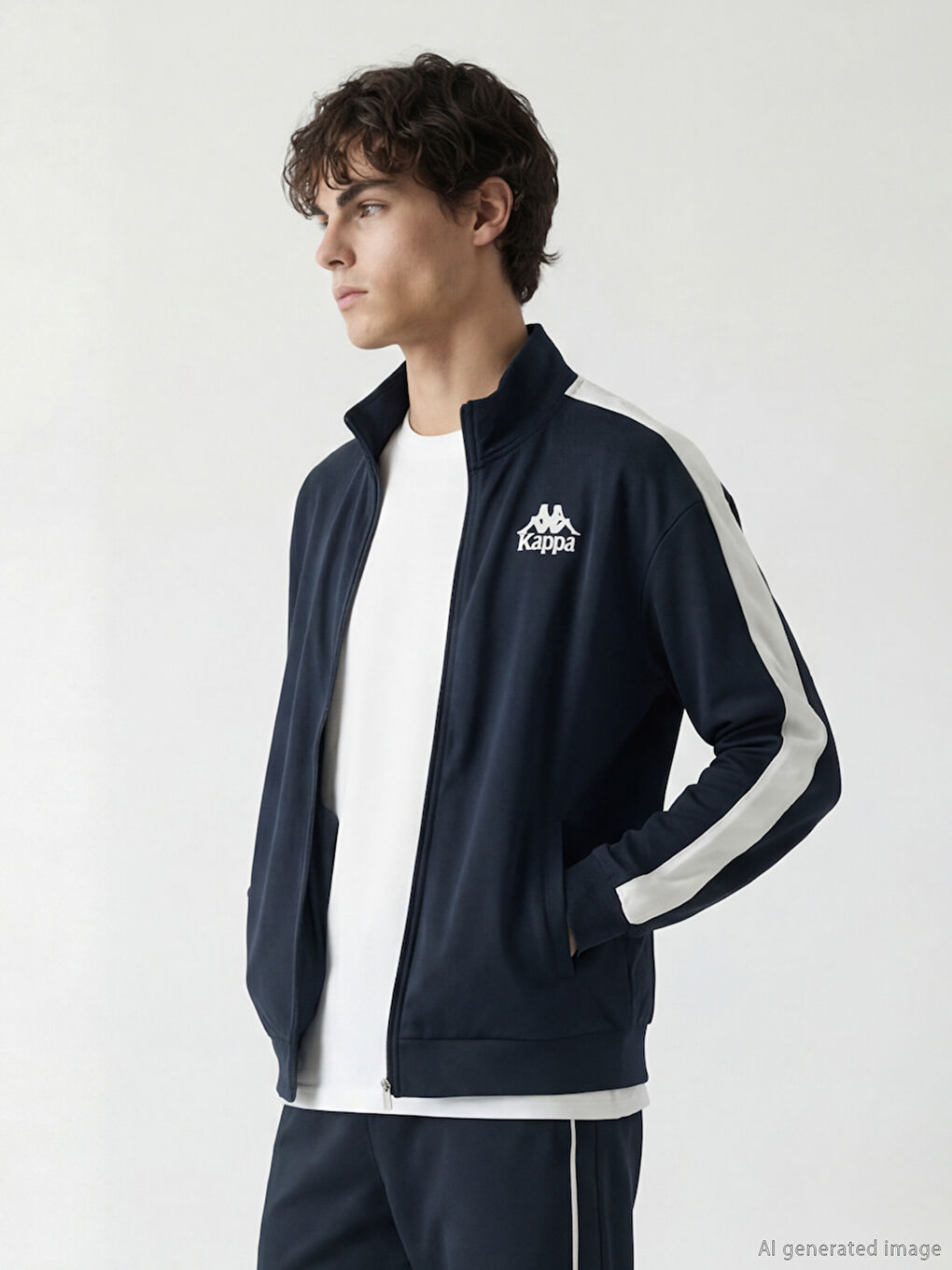 Lacivert Dik Yaka Unisex Fermuarlı Sweatshirt-2