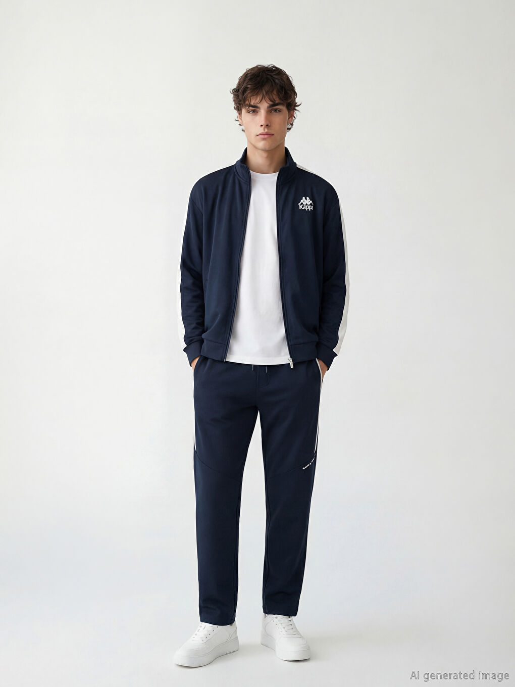 Lacivert Dik Yaka Unisex Fermuarlı Sweatshirt-3