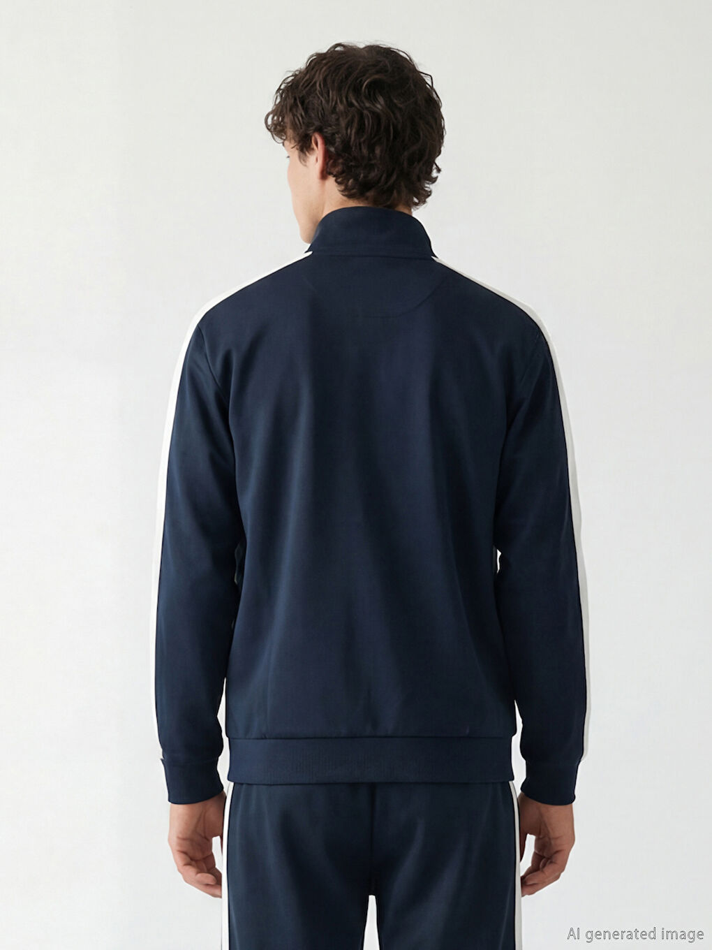 Lacivert Dik Yaka Unisex Fermuarlı Sweatshirt-4