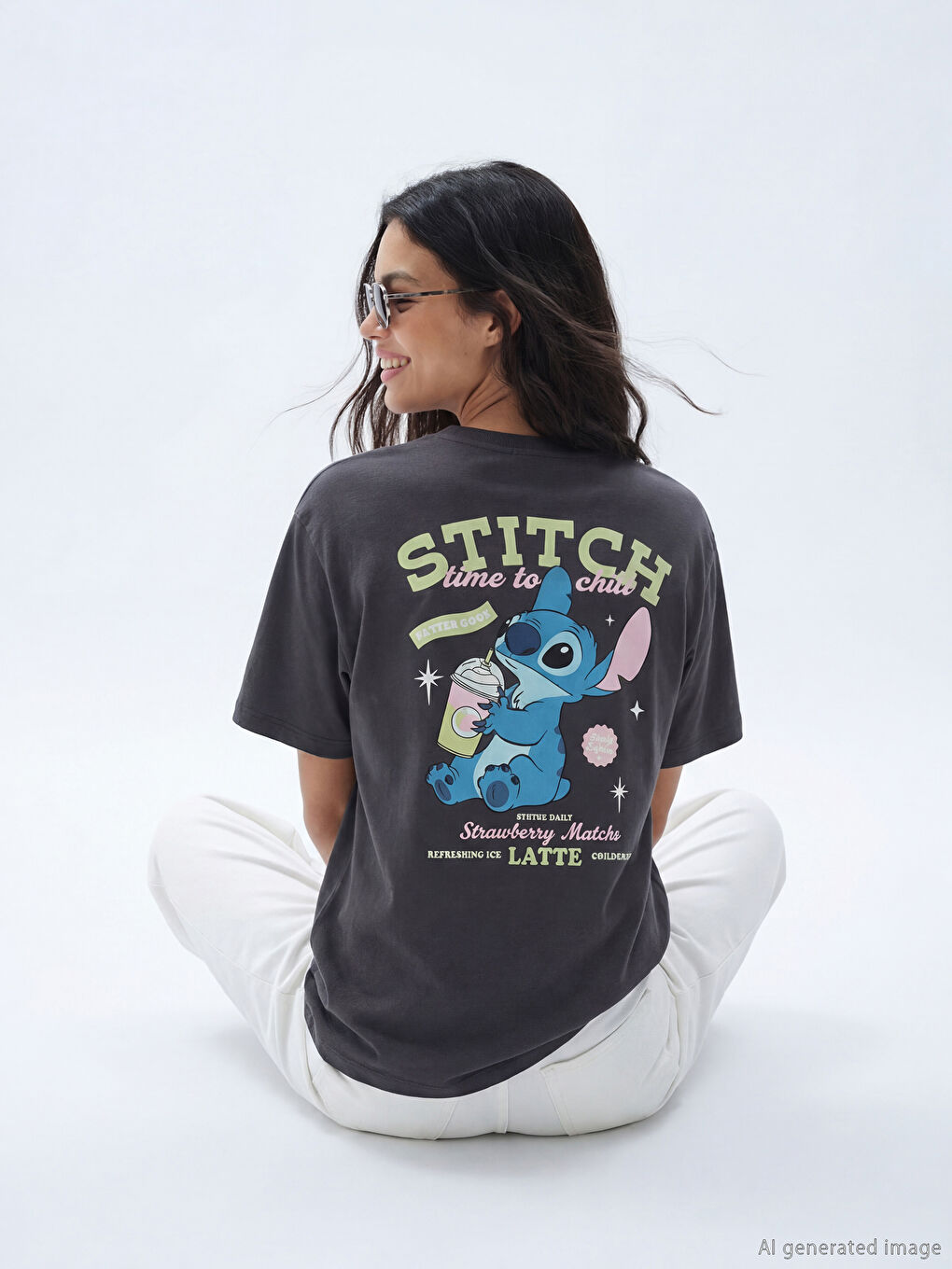 Crew Neck T-Shirt with Stitch Print