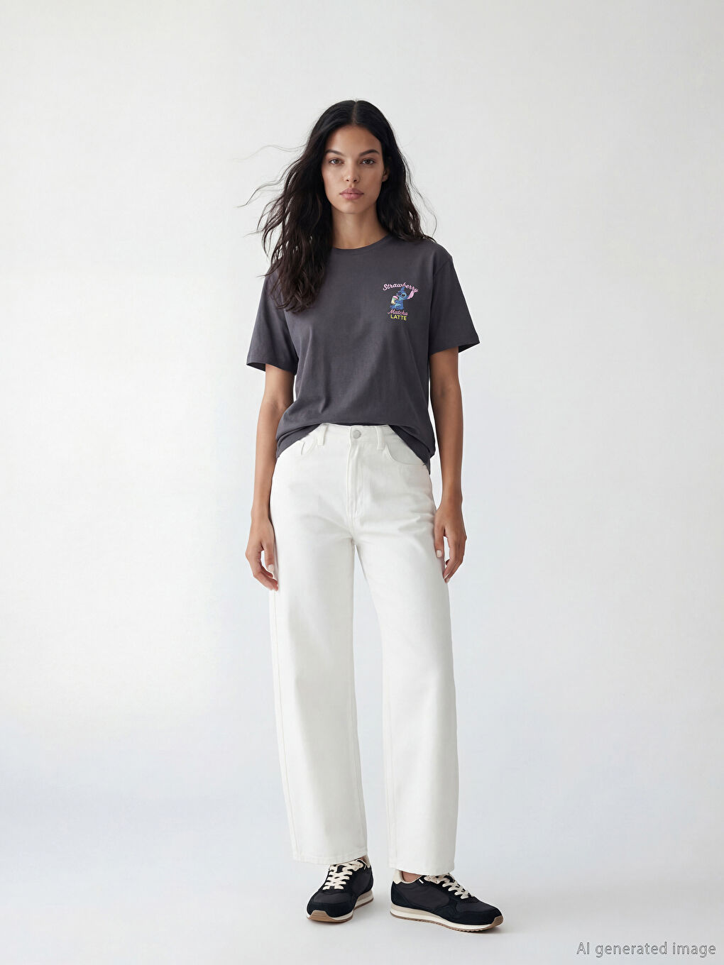 Crew Neck T-Shirt with Stitch Print-1