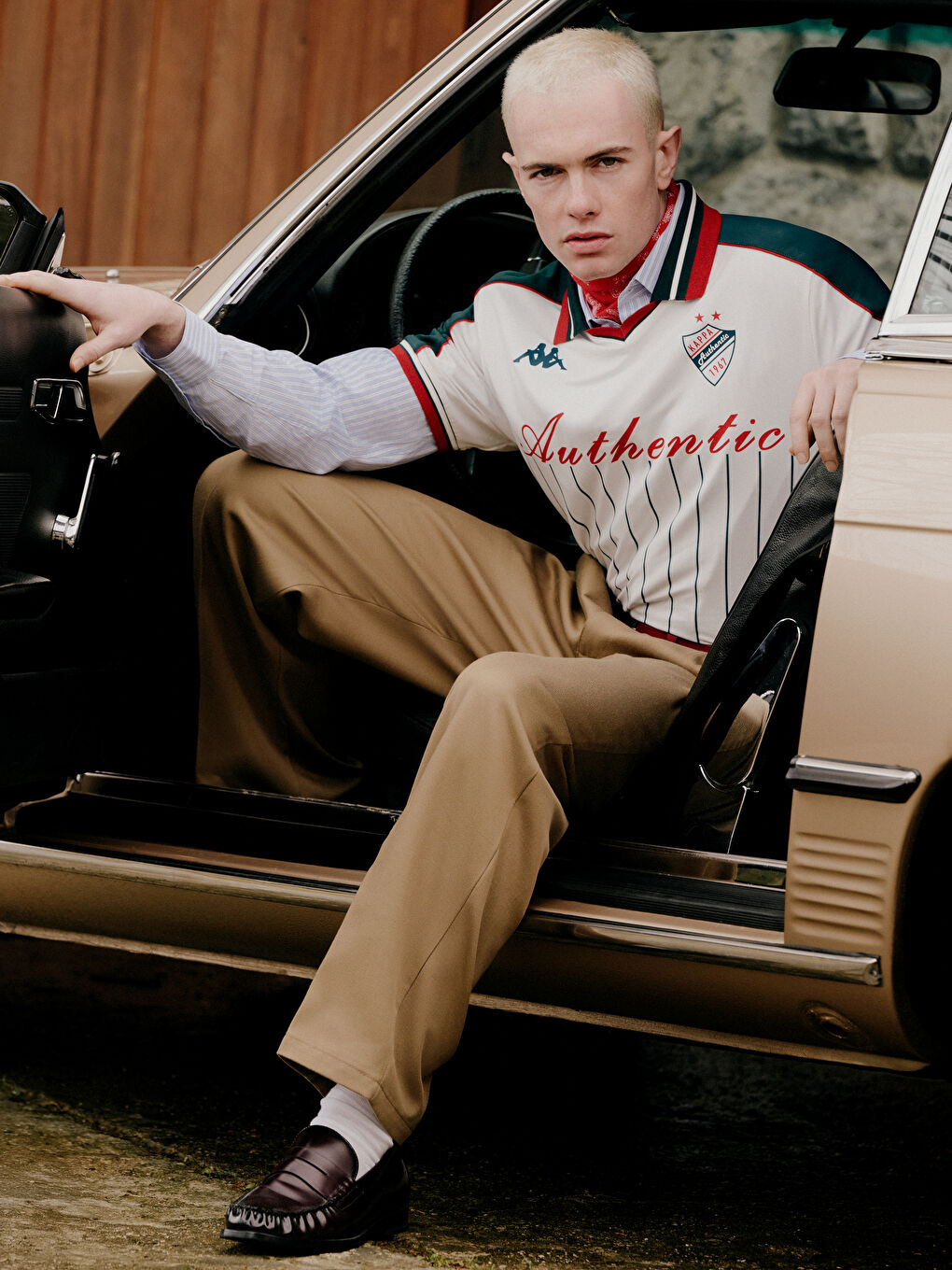 Ekru Polo Yaka Baskılı Erkek Spor Tişört