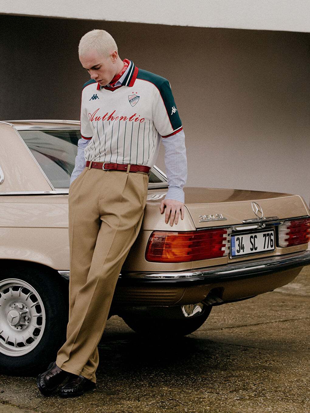 Ekru Polo Yaka Baskılı Erkek Spor Tişört-1