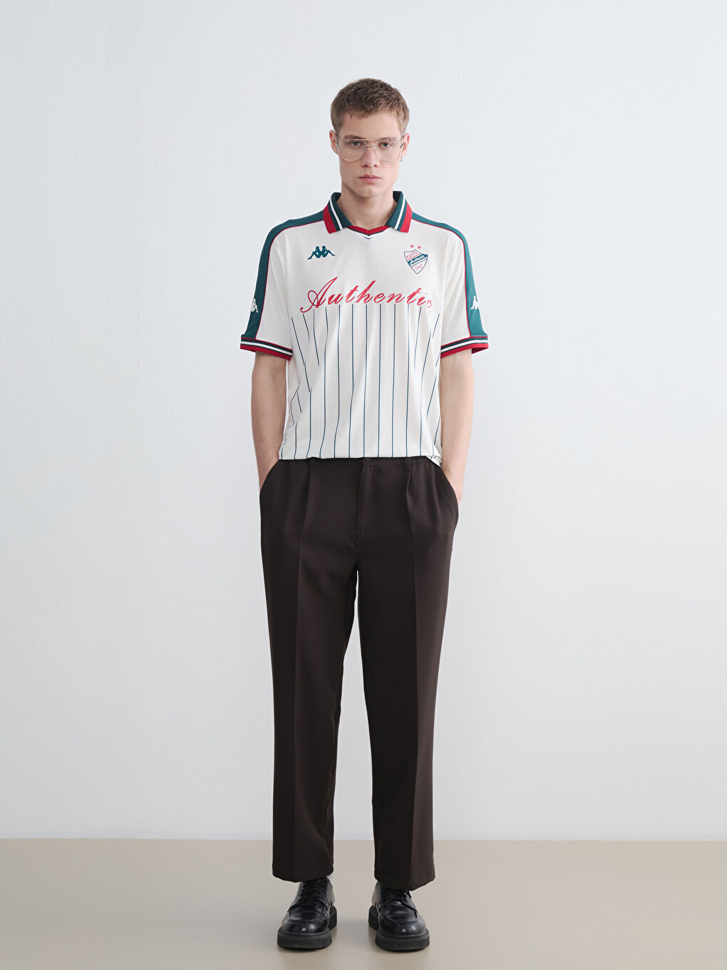 Ekru Polo Yaka Baskılı Unisex Spor Tişört-4