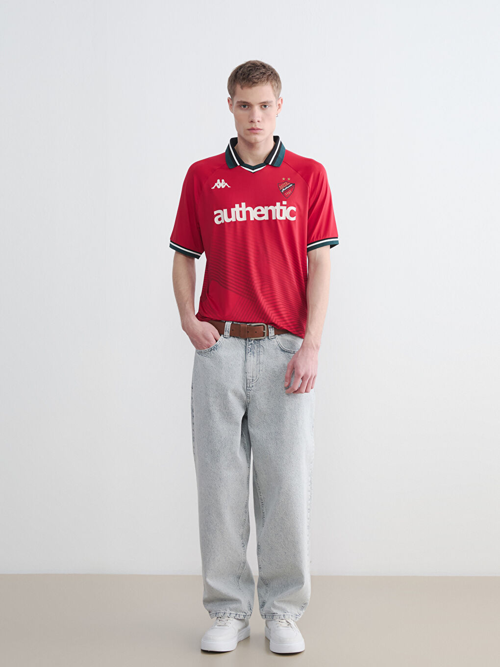 Kırmızı Polo Yaka Baskılı Unisex Tişört-5