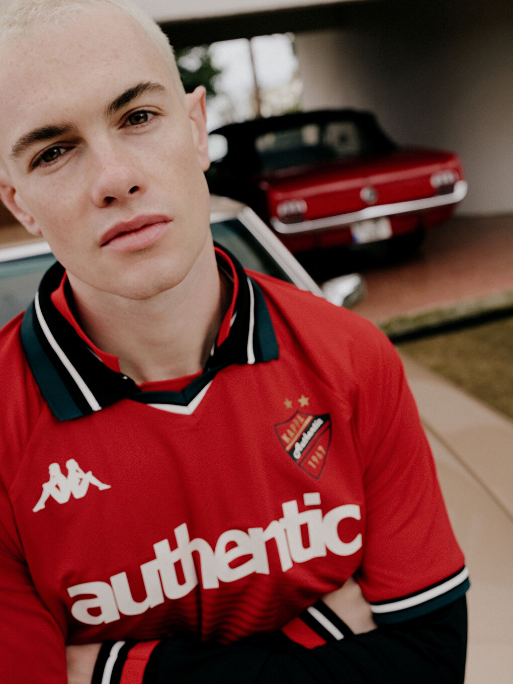 Kırmızı Polo Yaka Baskılı Unisex Tişört-1