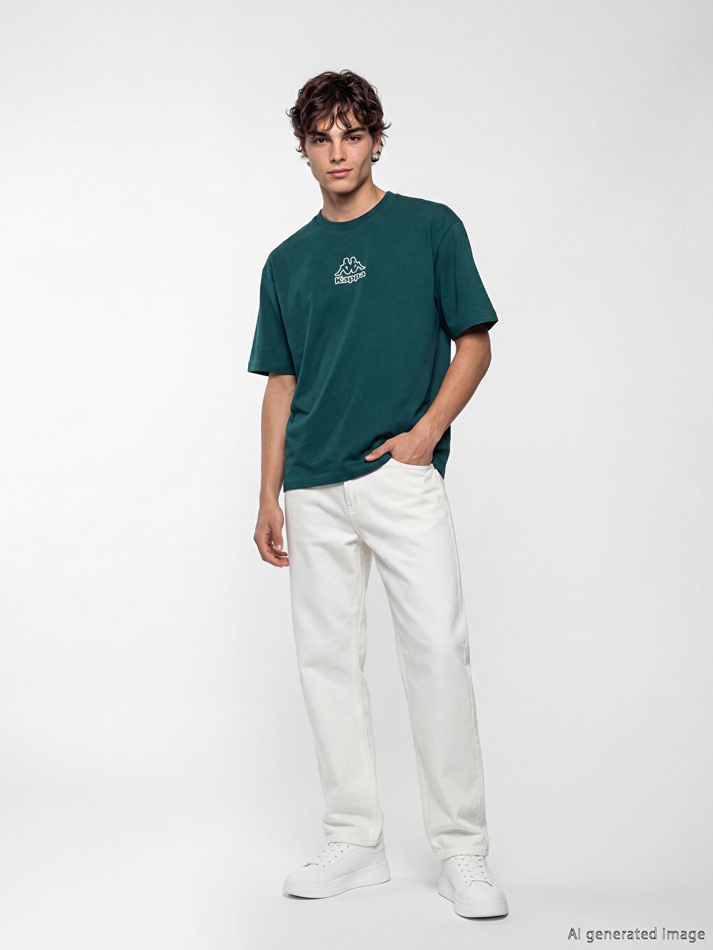 Yeşil Bisiklet Yaka Baskılı Erkek Spor Tişört-1