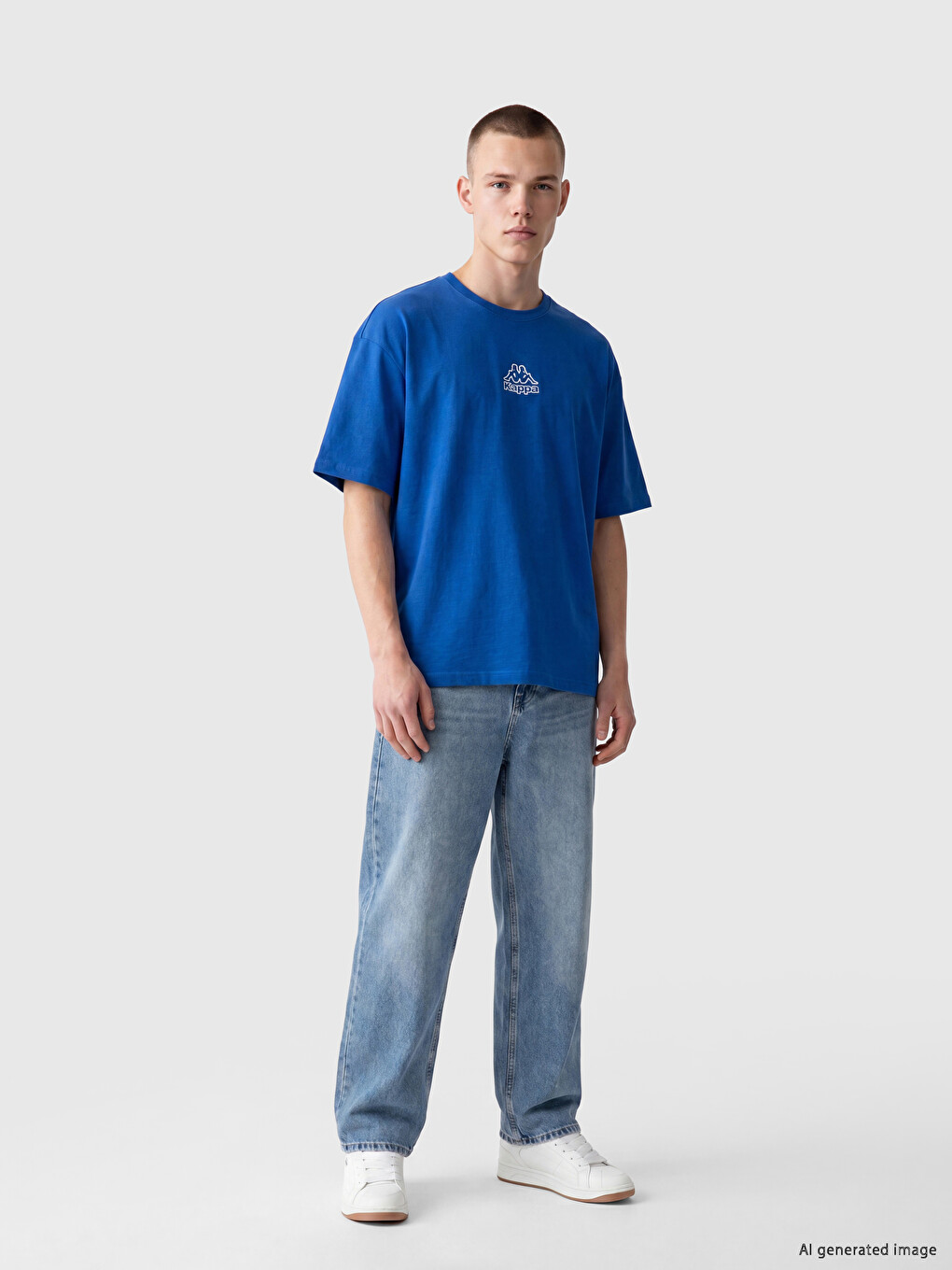 Mavi Bisiklet Yaka Baskılı Unisex Spor Tişört-1