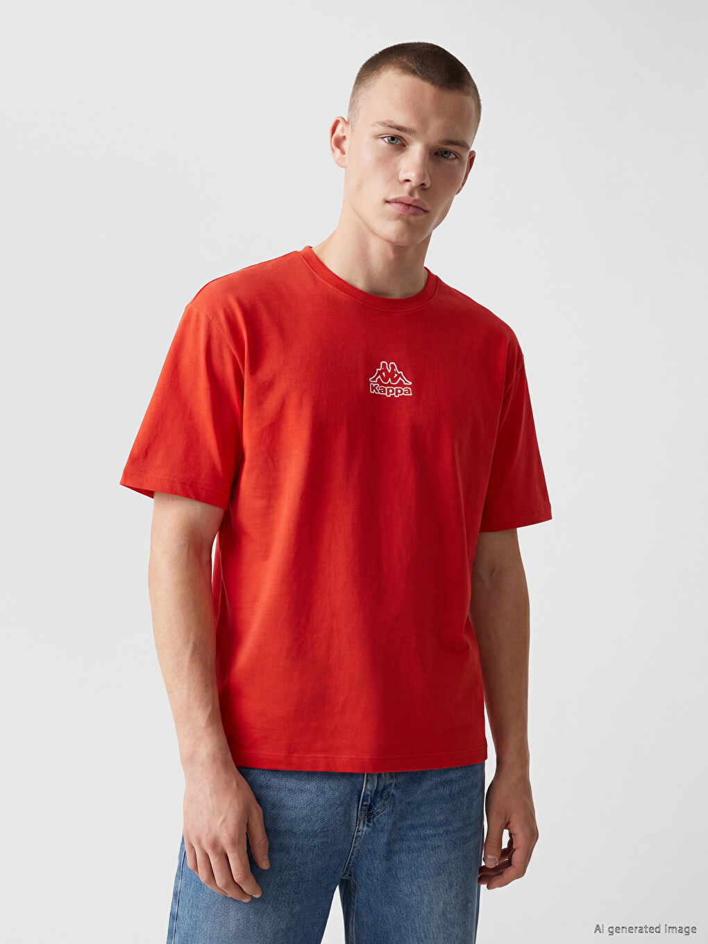 Kırmızı Bisiklet Yaka Baskılı Unisex Spor Tişört