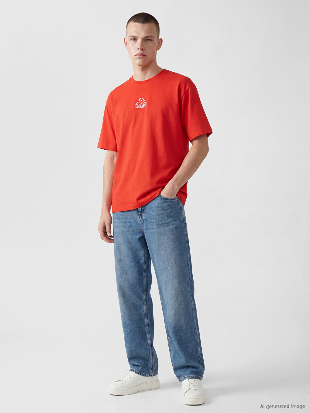 Kırmızı Bisiklet Yaka Baskılı Unisex Spor Tişört-1