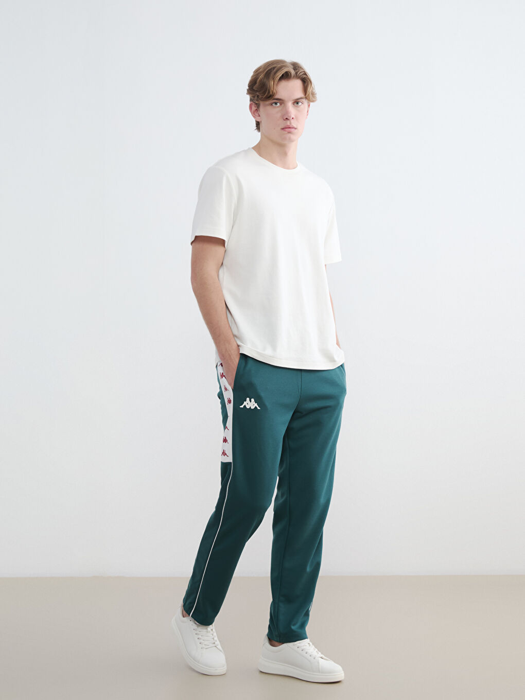 Yeşil Rahat Kalıp Şeritli Unisex Eşofman Altı-3