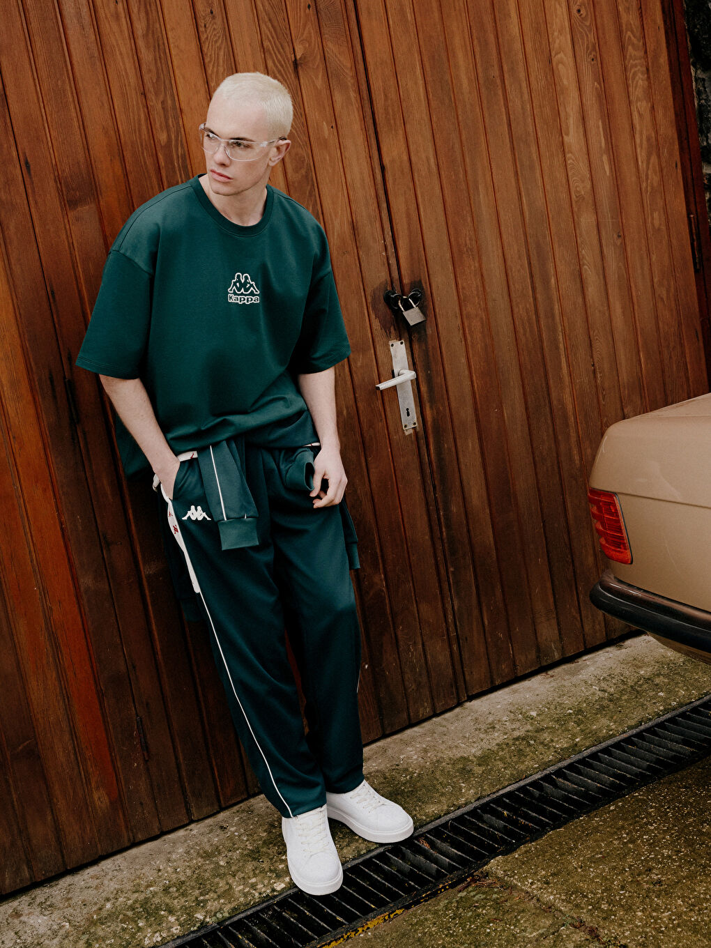 Yeşil Rahat Kalıp Şeritli Erkek Eşofman Altı-1