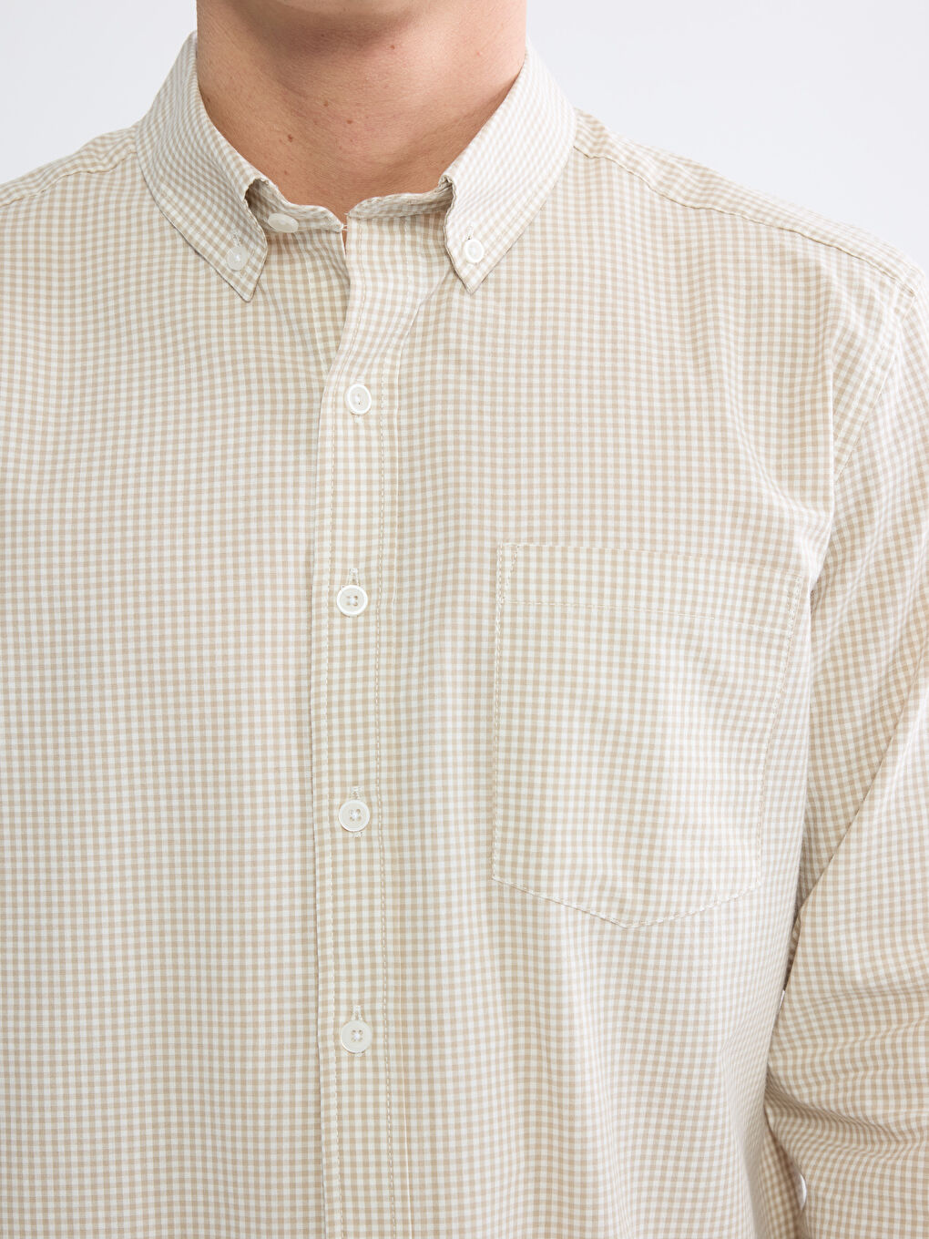 Bej Regular Fit Ekose Erkek Gömlek -3