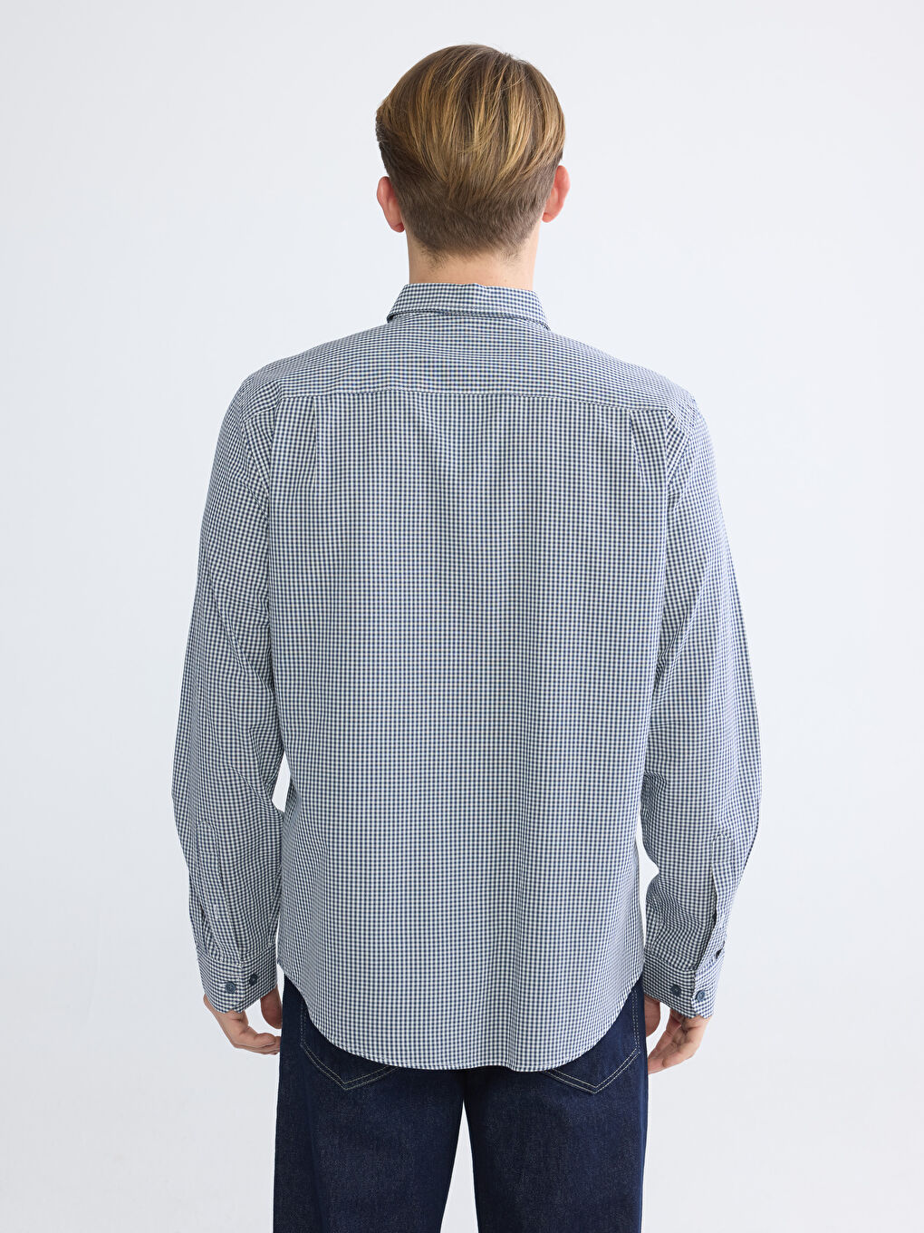Lacivert Regular Fit Ekose Erkek Gömlek -3