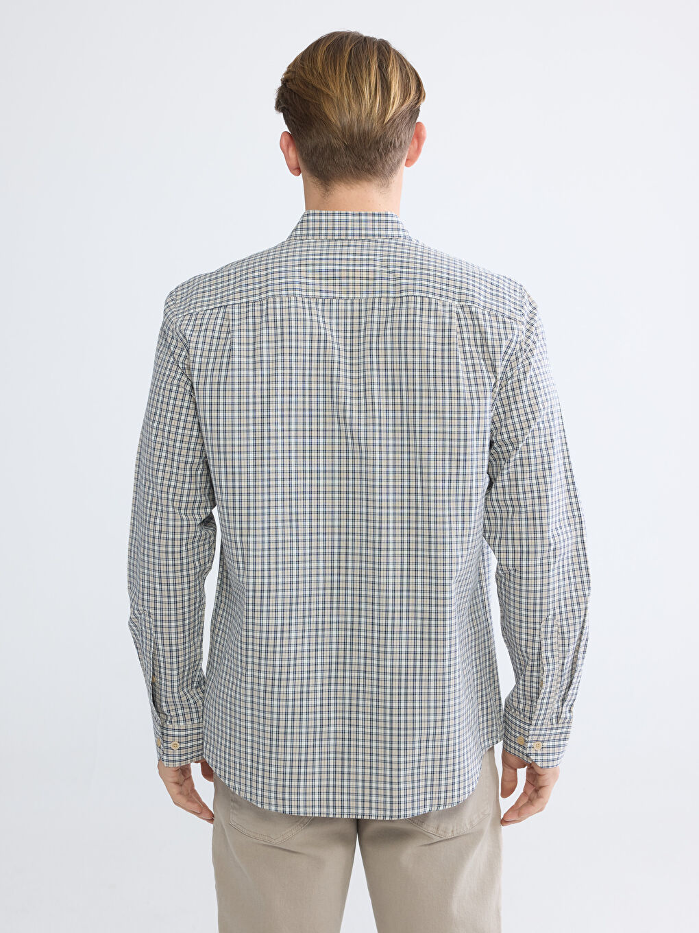 Bej Regular Fit Ekose Erkek Gömlek-3