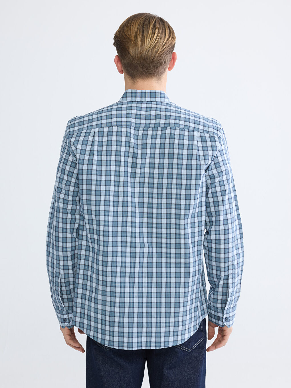 Mavi Regular Fit Ekose Gabardin Erkek Gömlek-3