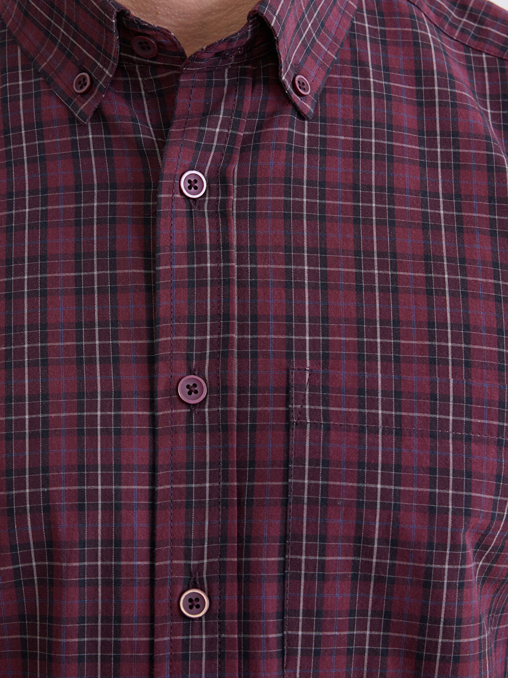 Bordo Regular Fit Ekose Gabardin Erkek Gömlek-2