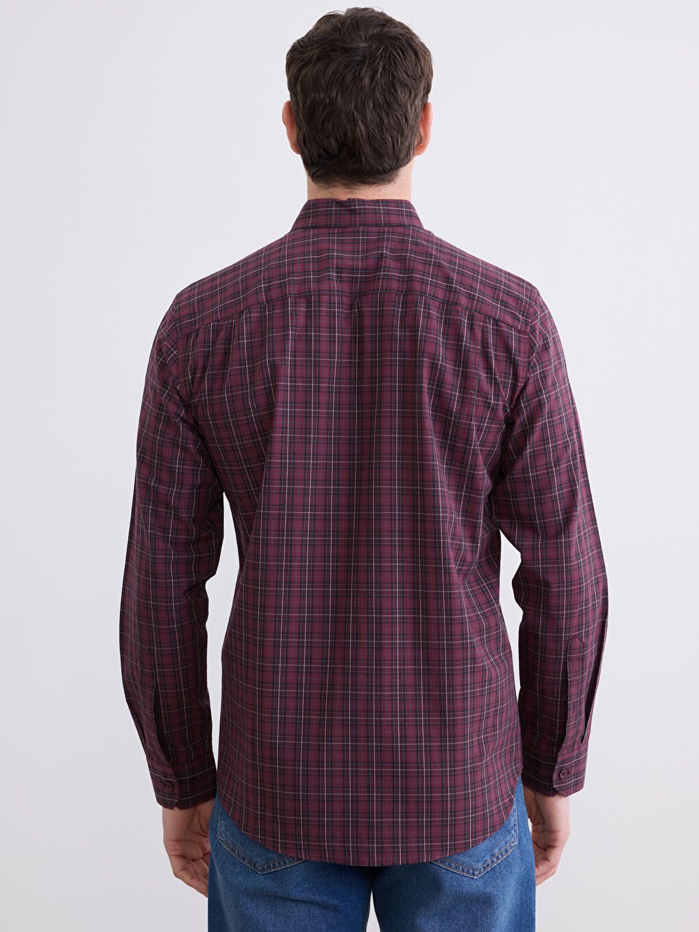 Bordo Regular Fit Ekose Gabardin Erkek Gömlek-3
