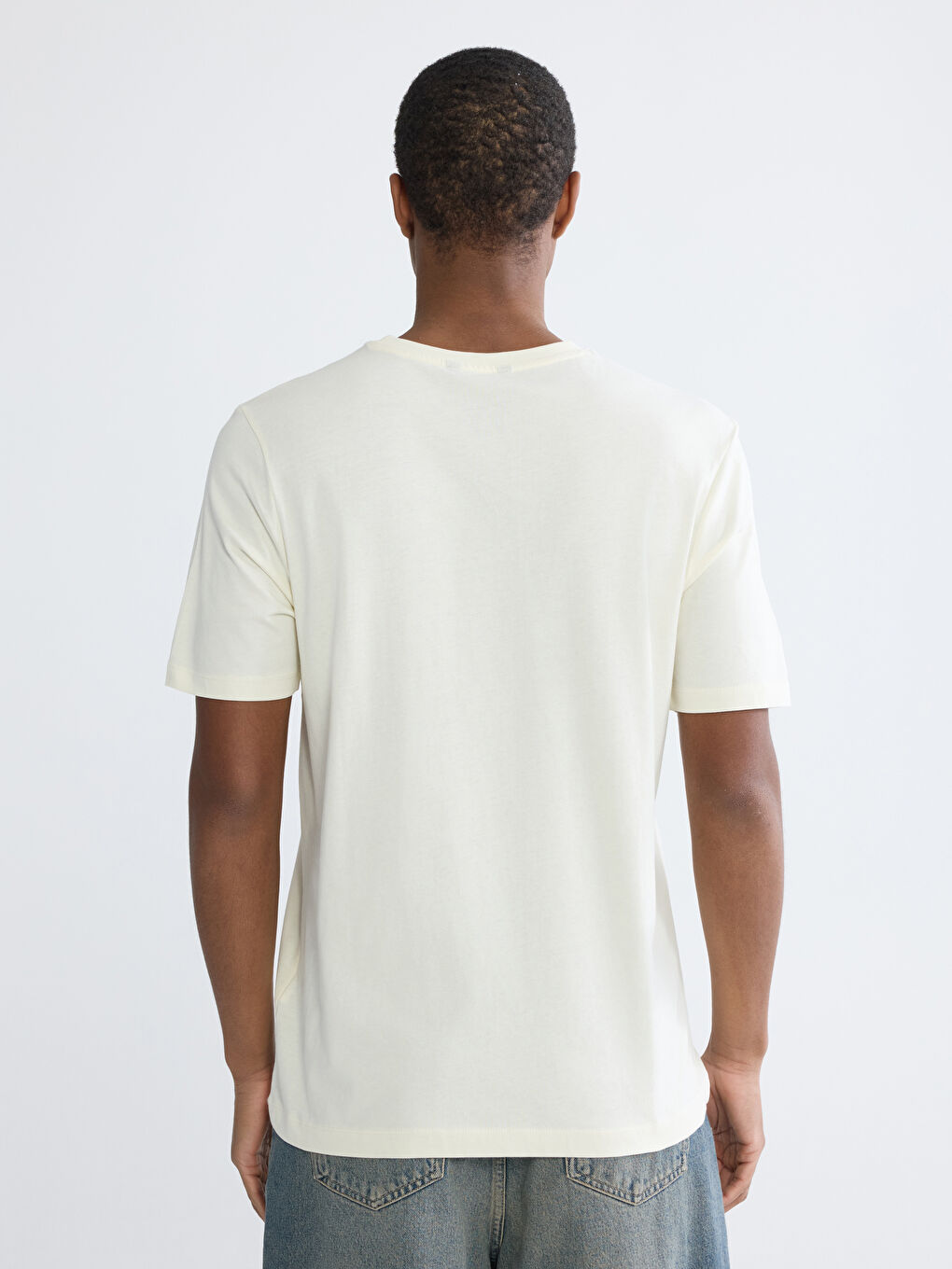 Bej Bisiklet Yaka NYC Baskılı Penye Erkek Tişört-3