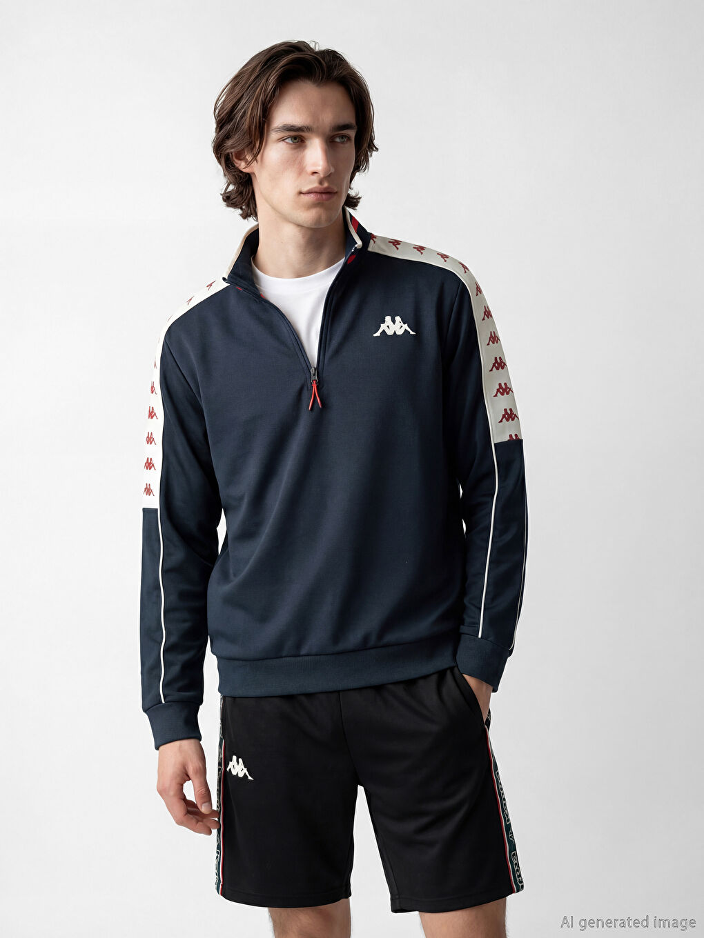 Lacivert Dik Yaka Baskılı Unisex Sweatshirt-3