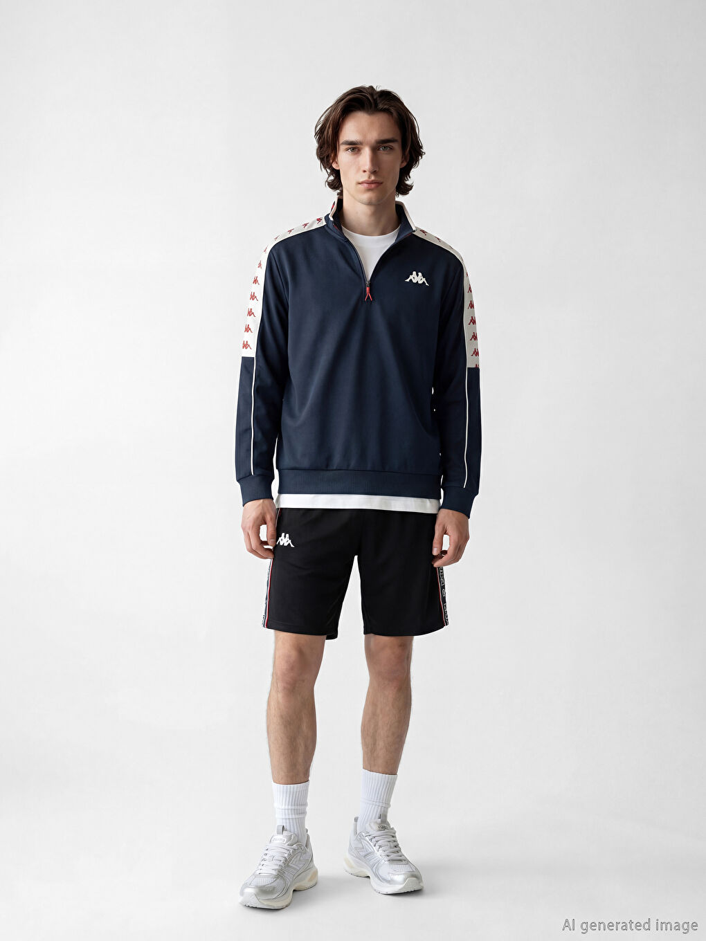 Lacivert Dik Yaka Baskılı Unisex Sweatshirt-4