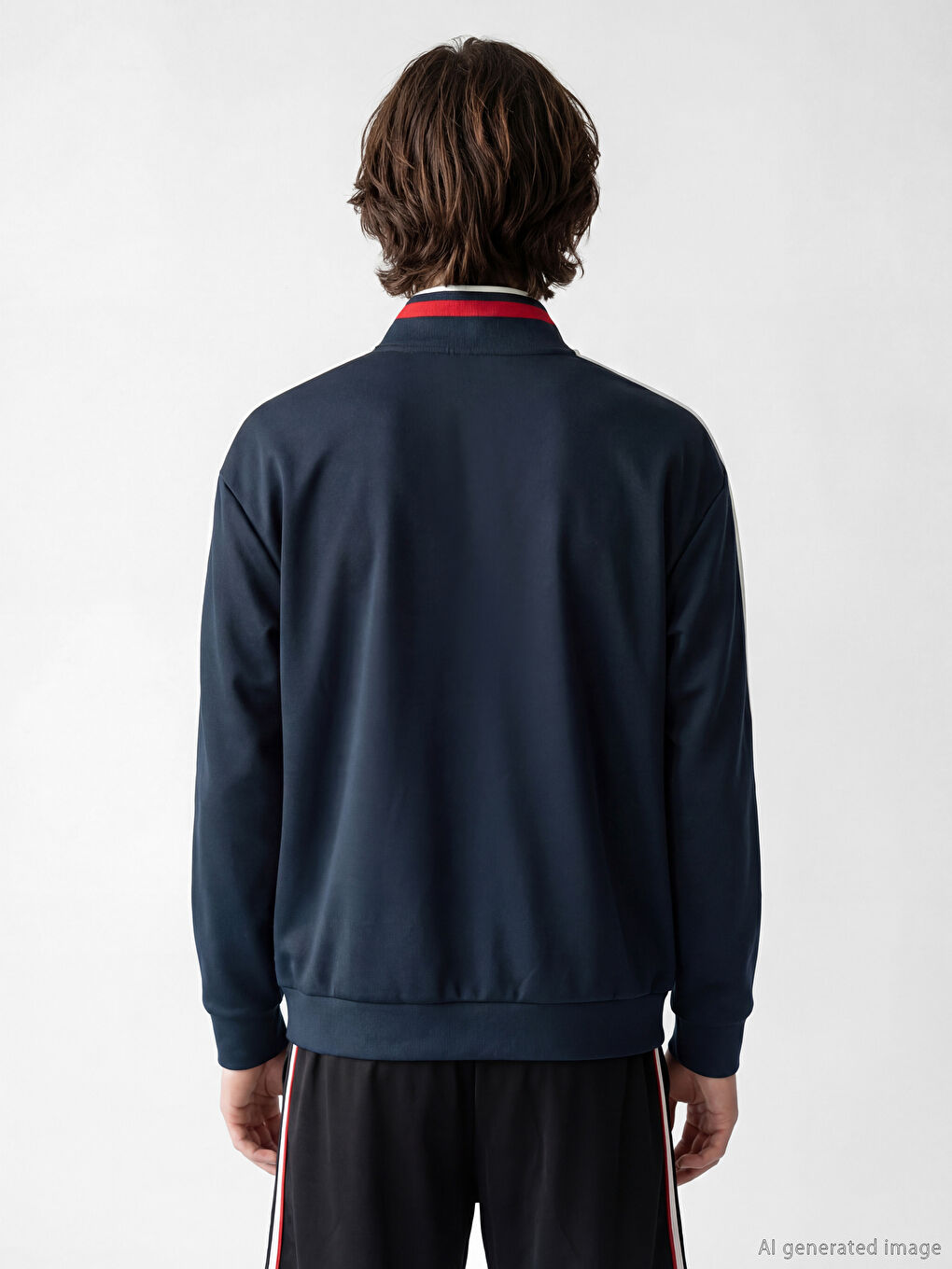 Lacivert Dik Yaka Baskılı Unisex Sweatshirt-6