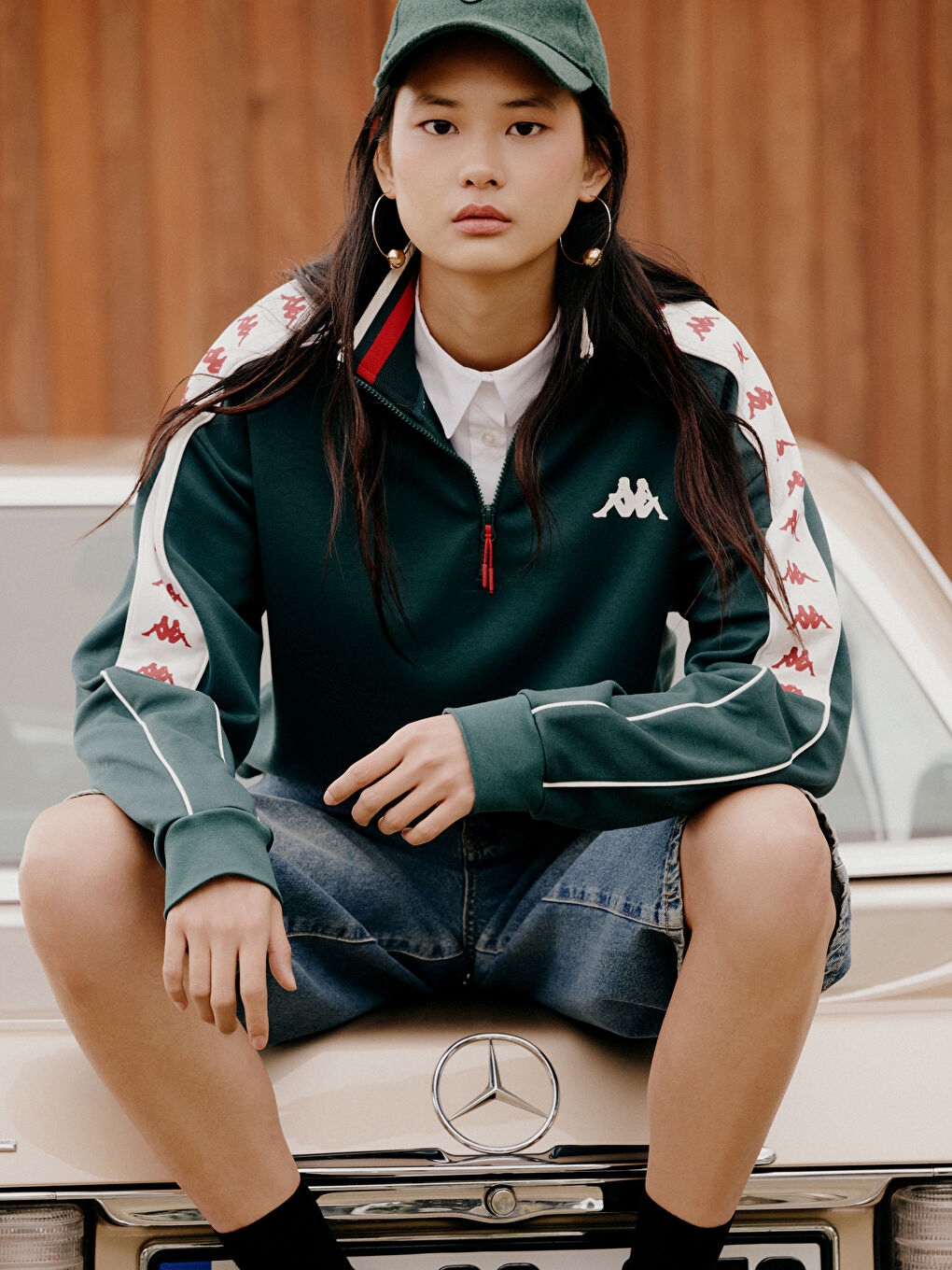 Yeşil Dik Yaka Baskılı Erkek Sweatshirt-1