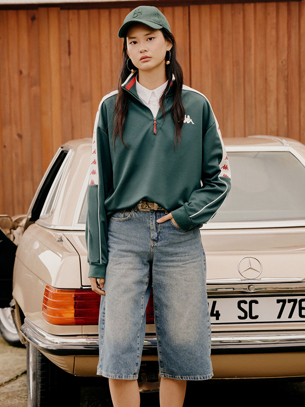 Yeşil Dik Yaka Baskılı Erkek Sweatshirt-2