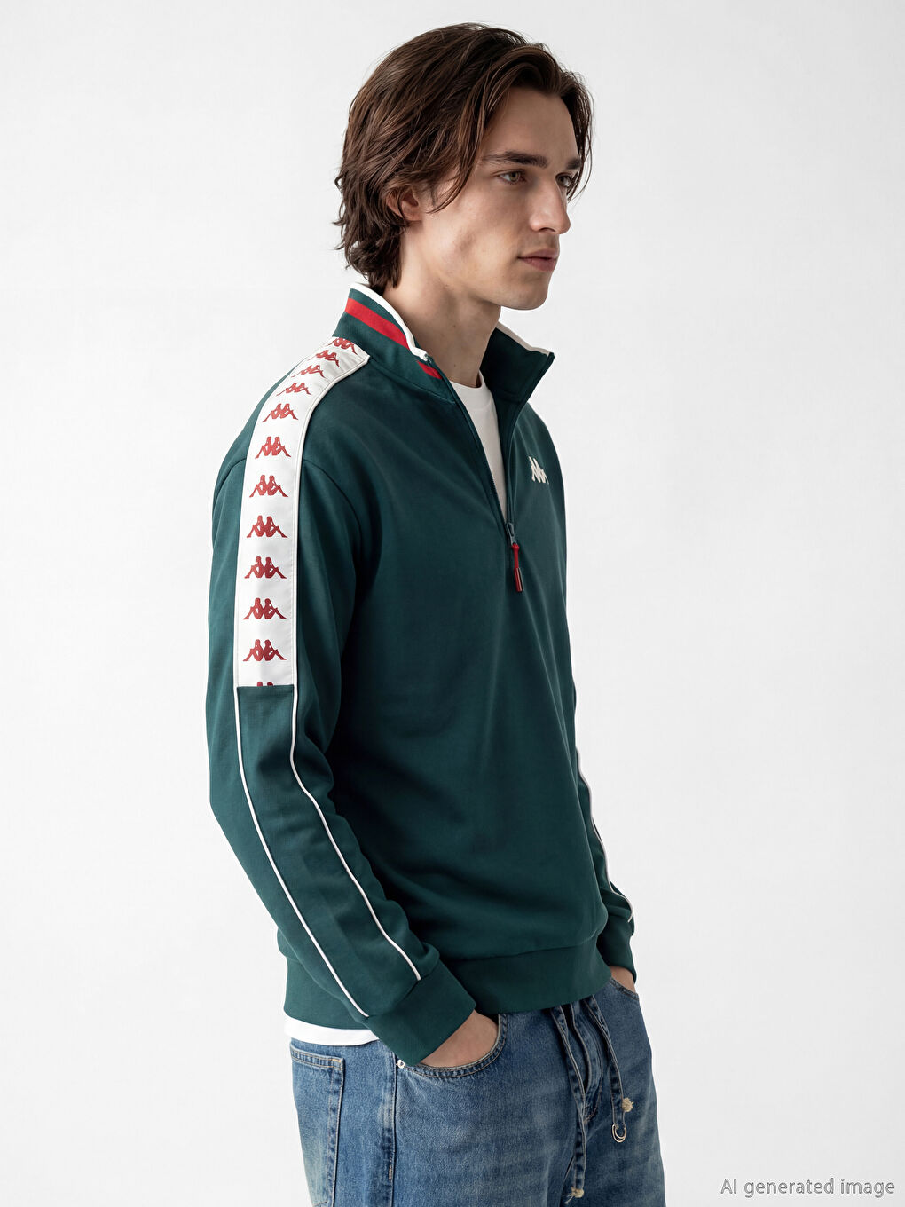 Yeşil Dik Yaka Baskılı Unisex Sweatshirt-3