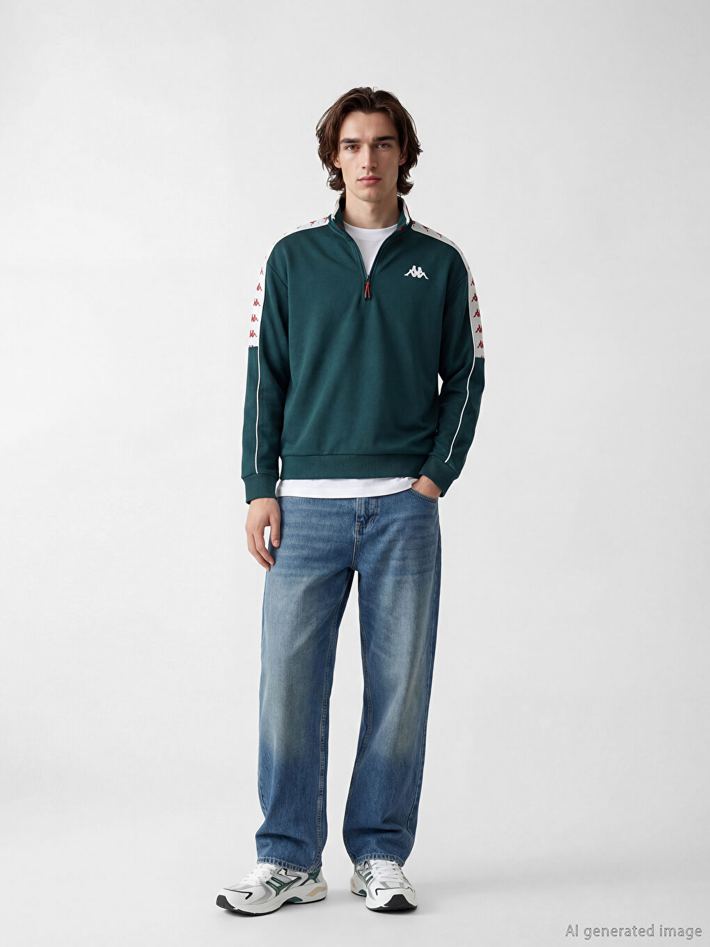 Yeşil Dik Yaka Baskılı Unisex Sweatshirt-6