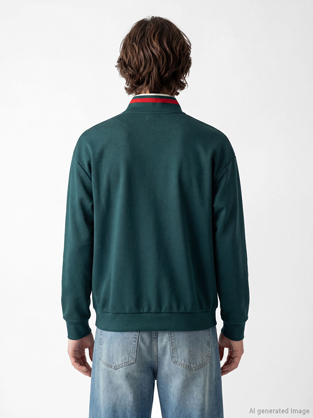 Yeşil Dik Yaka Baskılı Unisex Sweatshirt-8