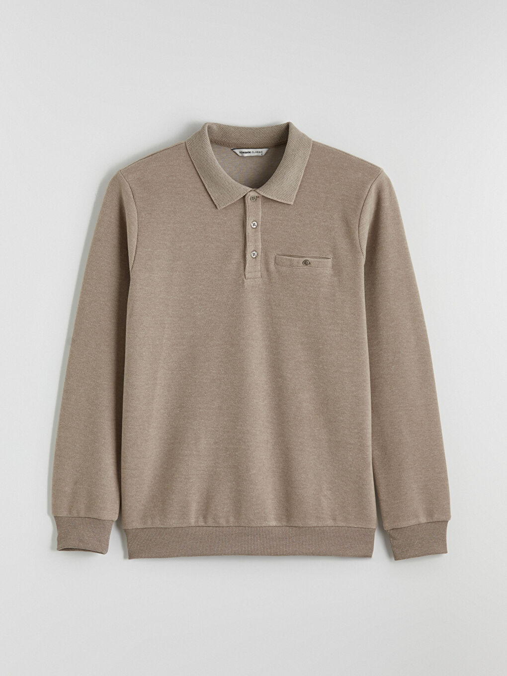 Bej Polo Yaka Erkek Sweatshirt