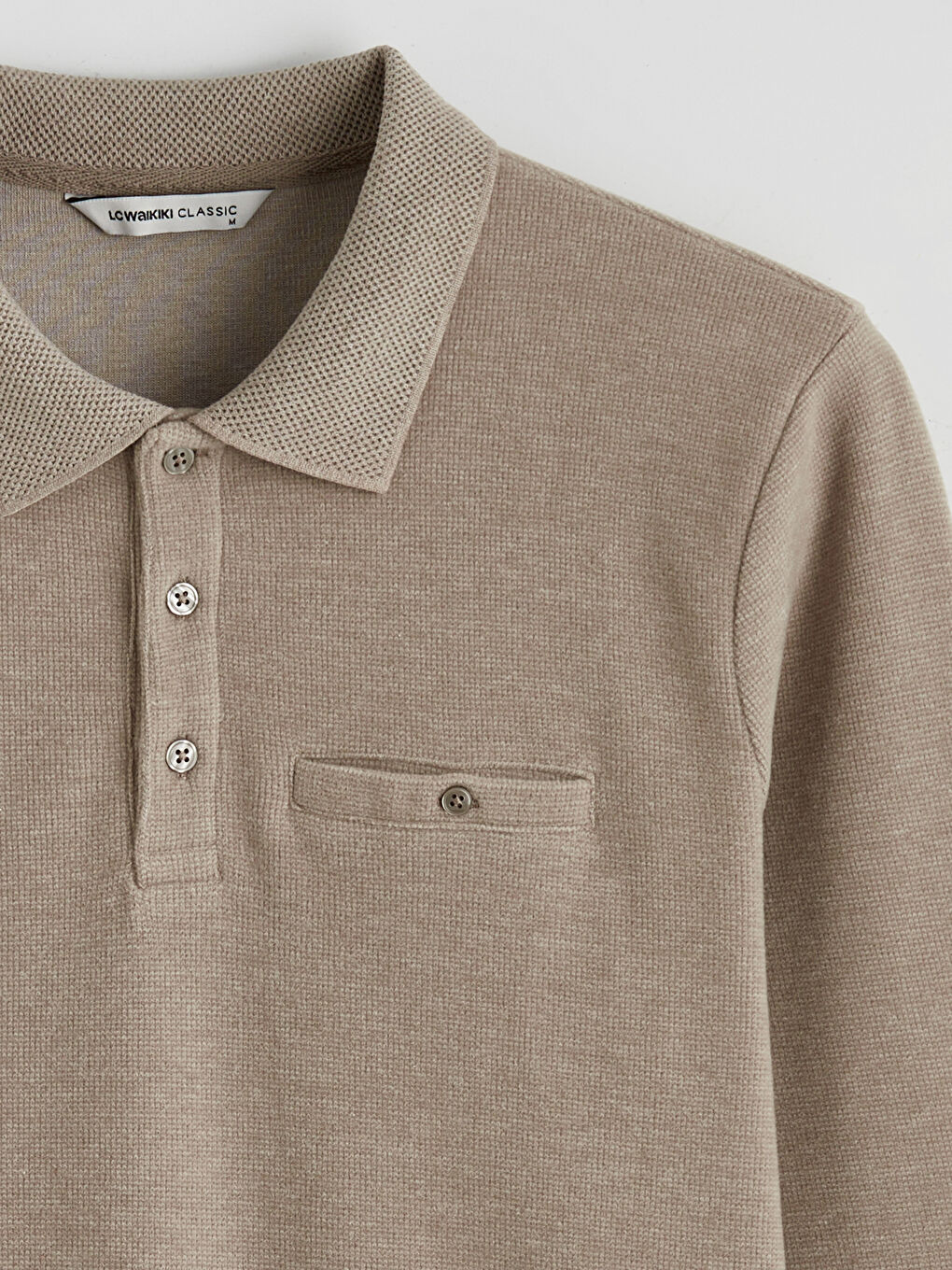 Bej Polo Yaka Erkek Sweatshirt-1