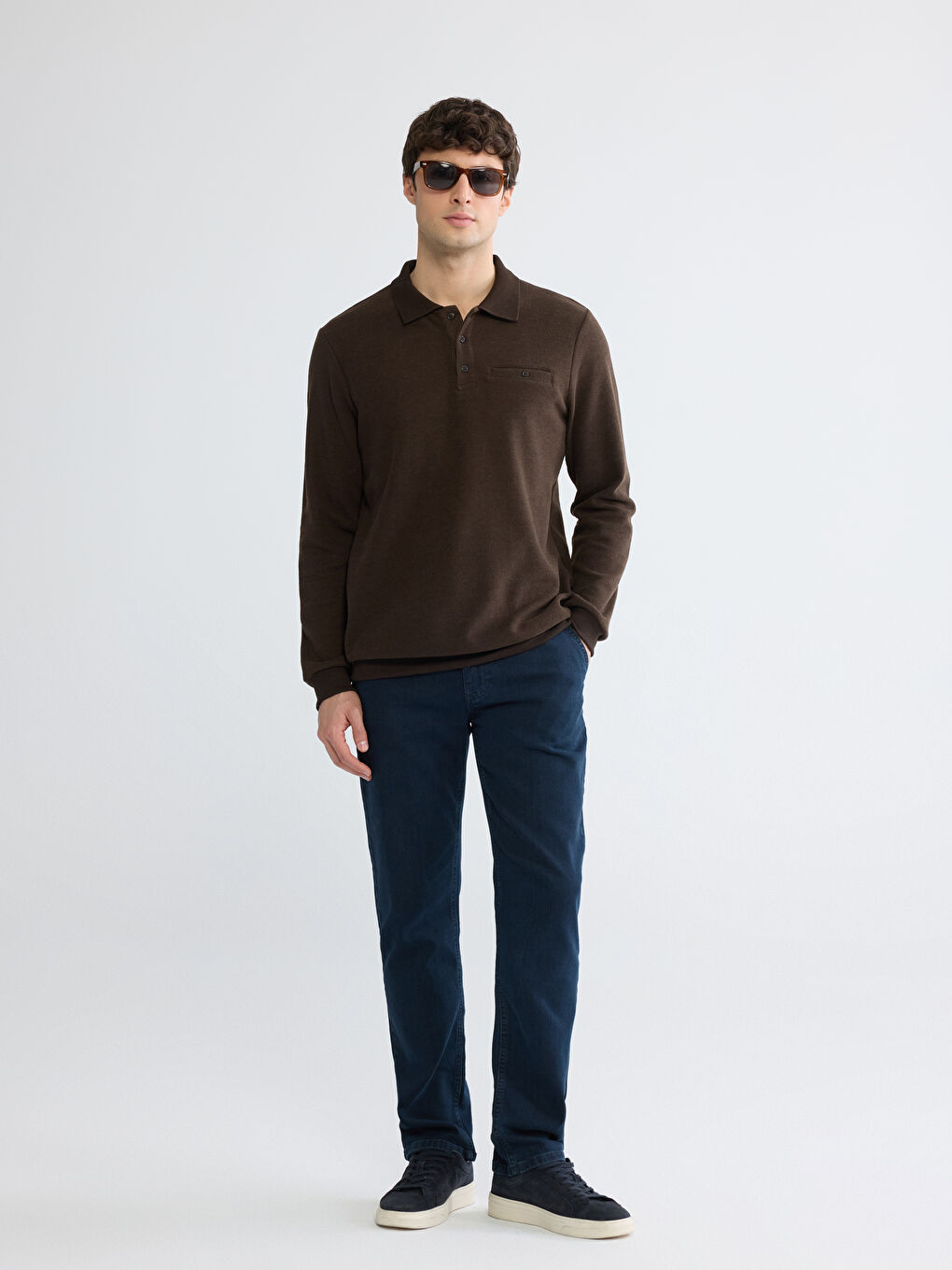 Kahverengi Polo Yaka Erkek Sweatshirt-1