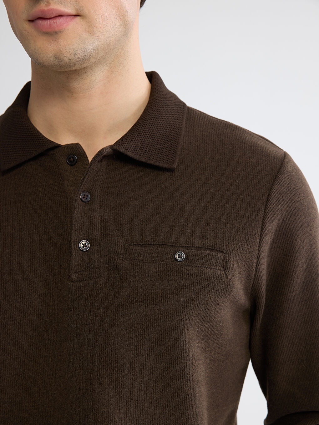Kahverengi Polo Yaka Erkek Sweatshirt-2