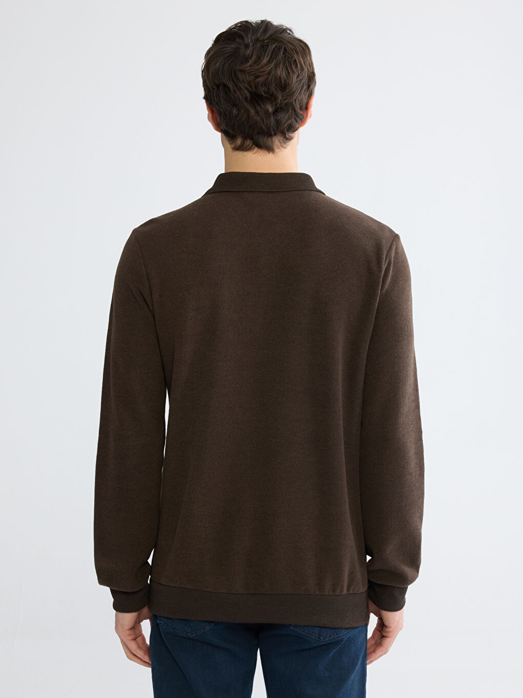 Kahverengi Polo Yaka Erkek Sweatshirt-3