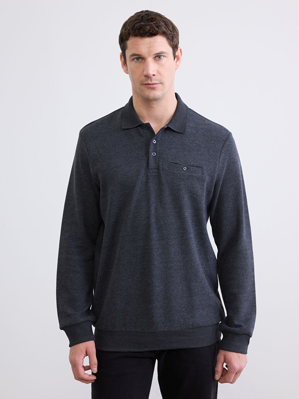 Antrasit Polo Yaka Erkek Sweatshirt